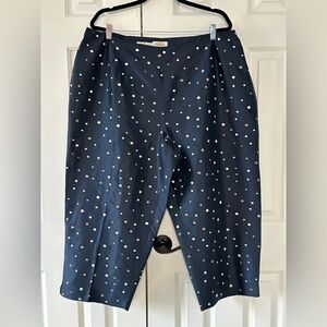 Talbots Woman Classic Fit 100% Silk Navy Polka Dot Capri Pants Size 22W
